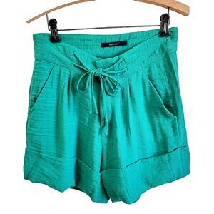 SITA MURT Green Paperbag Shorts SZ 40/6 Waist Ties Cuffed Hem Front Pockets